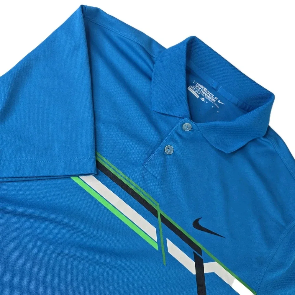 Nike Golf Mens Medium Dri-Fit Polo Shirt Blue Graphic Tour Performance Polyester